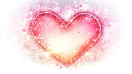 Obraz premium Illuminated Love - Glowing Neon Heart Frame in Soft Pink and Red with Sparkles on White Background