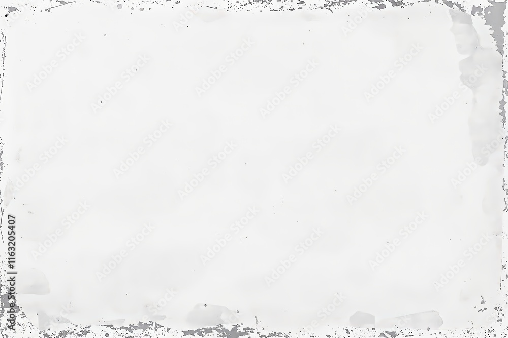 Poster white blank paper-like background with a grungy texture and scattered gray ink splatters around the 