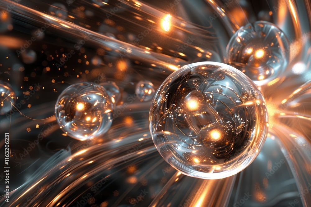 Poster Vibrant cosmic spheres burst with energy and light in a dynamic display of color, emphasizing the wonders of space and time in an abstract composition