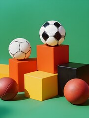 Colorful Cubes and Sports Balls Still Life