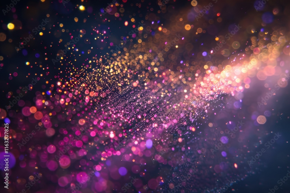 Poster colorful burst of light with vibrant bokeh effects created by sparkles and shimmer against a dark ba