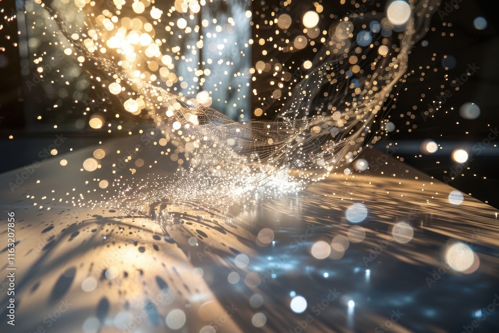 Poster colorful burst of light with vibrant bokeh effects created by sparkles and shimmer against a dark ba
