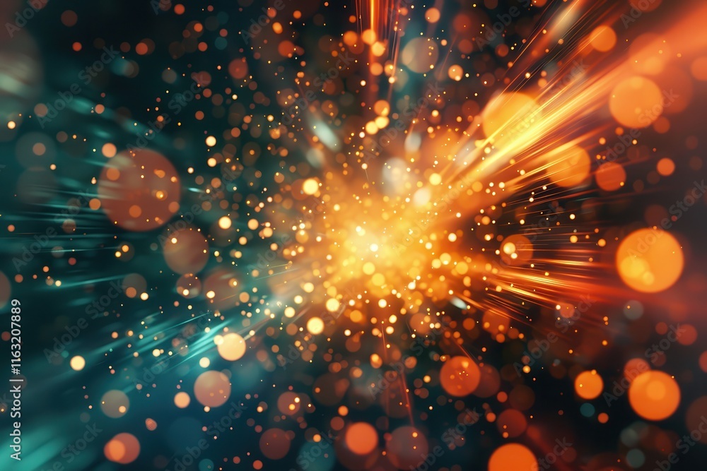 Poster colorful burst of light with vibrant bokeh effects created by sparkles and shimmer against a dark ba