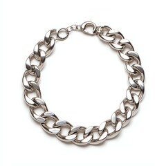 Obraz premium A shiny silver chain bracelet featuring interlocking links, showcasing a stylish and bold design perfect for accessorizing any outfit.