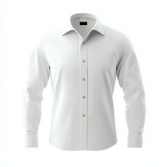 A simple, elegant white dress shirt with long sleeves and a classic collar, ideal for formal or business occasions.