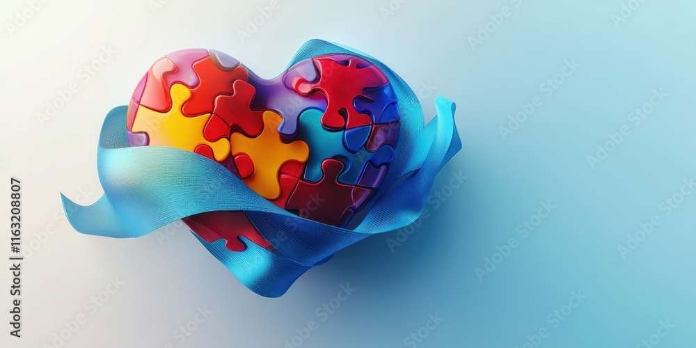 Poster autism awareness: a heart shaped puzzle representing unity and understanding