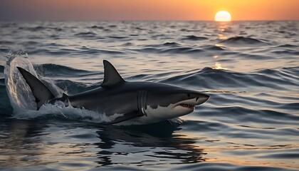 Fototapeta premium Majestic Great White Shark at Sunset