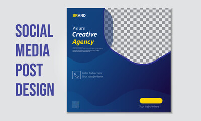 Business social media post banner template  with blue  gradient.