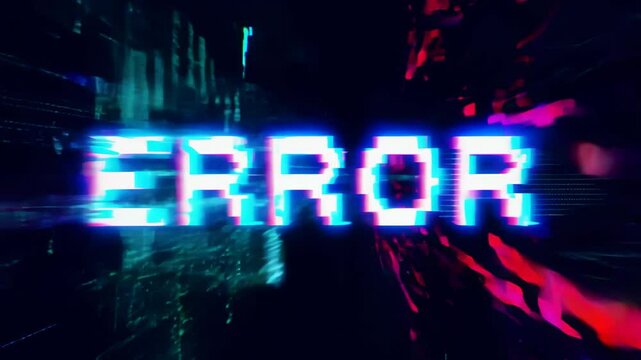 Glitched error text with digital distortion effect and red data corruption