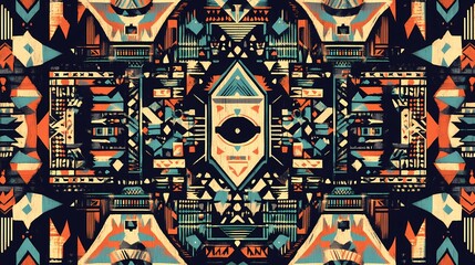 Pattern of tribal designs, showcasing an array of intricate geometric shapes in various sizes and forms
