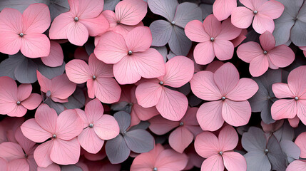 Obraz premium Pink and Gray Hydrangea Blooms, A Delicate Floral Arrangement of Soft Hues and Intricate Petals, Displaying Natural Beauty.