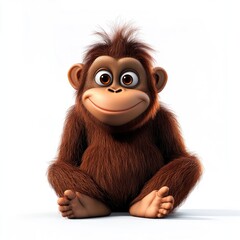 Adorable Cartoon Orangutan Sitting On White Background