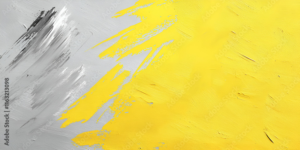 Poster abstract yellow and gray impasto painting, bold strokes of color contrast dynamically on canvas, cre