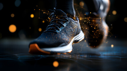 Dynamic Runner's Foot,  Energy & Innovation in Motion, Showing Athletic Footwear, Technological Advancement, and Speed.