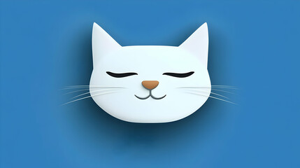 Fototapeta premium Serene White Cat Face on Blue Background: Peaceful Feline Exudes Calmness Joyfully