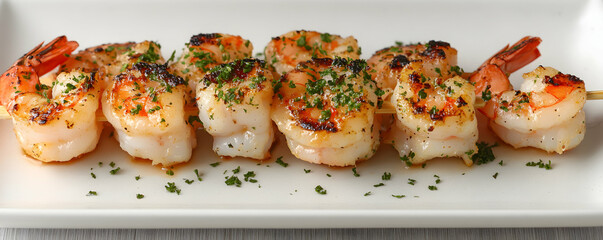 Grilled Shrimp Skewers with Parsley, A Delicious Appetizer or Main Course, Perfectly Seasoned and Grilled to Perfection.
