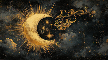 A harmonious and intricate sun and moon design, using fine line art and vintage celestial symbols to evoke balance and unity.