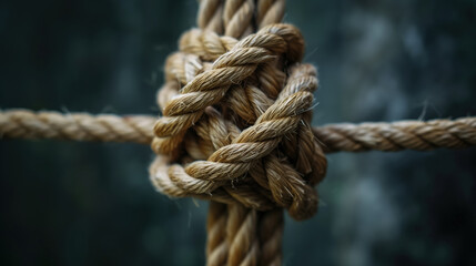 Fototapeta premium Detailed close-up of a knotted rope against blurred background