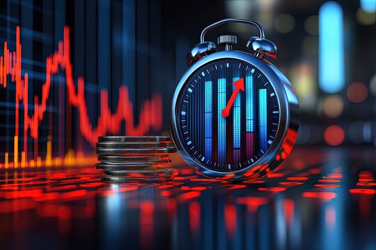 Financial Growth Chart with Stopwatch and Coins - Powered by Adobe