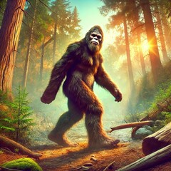 Bigfoot Large hairy hominid walks upright lives in forests of No