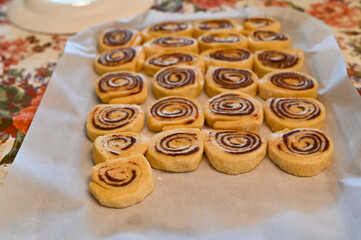 Homemade Fresh Baked Sweet golden brown Cinnamon Rolls for Christmas