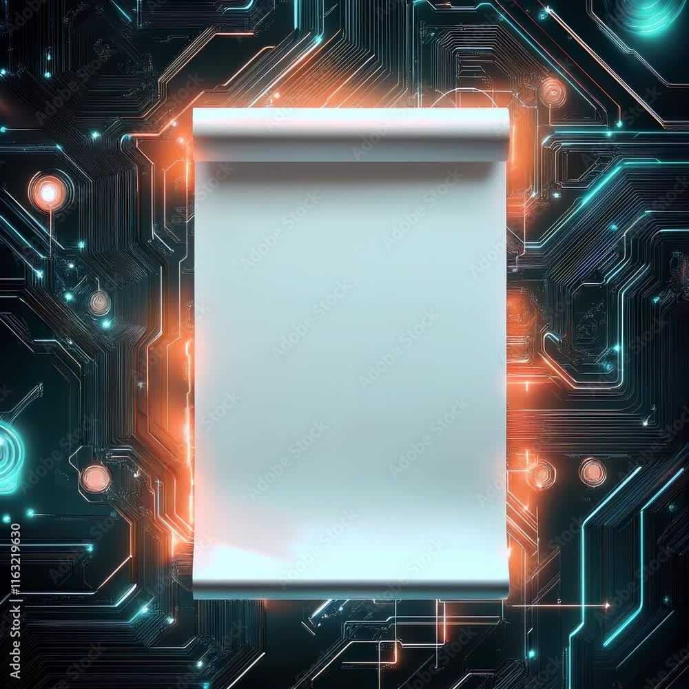 Wall mural futuristic digital scroll on circuit background showcasing technology and innovation