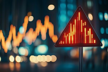 Red Warning Sign with Data Visualization Background