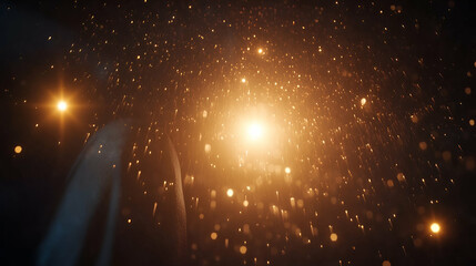 Golden Rain, Shimmering Lights Illuminate Night, Creating a Magical Atmosphere with Sparkling Dust.