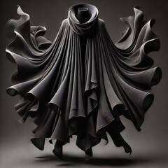 Cape A dramatic black cape with a flowy design and a high neckli