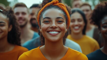 Joyful gathering of diverse people outdoor smiling faces community