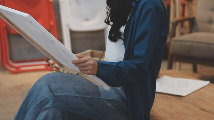 Artist painting palette with brushes. Craft hobby background. Recomforting, destressing hobby, art therapy