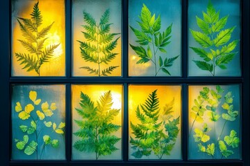 Colorful Leaves Displayed in Window Frames