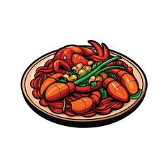 Create a realistic vector image of a plate brimming with Cantonese-style stir-fried noodles, showcasing vibrant colors and textures.