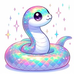 Fototapeta premium Cute Holographic Snake. Holographic Animals.