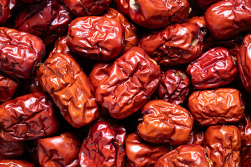 Top view Of Dried Red Jujube Fruits Or Also Called Red Date
