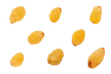 Set of yellow raisins isolated on transparent background
