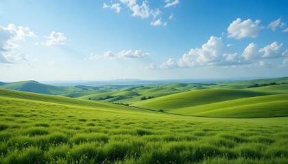 Obraz premium Serene Rolling Hills of Lush Green Fields Under a Clear Sky