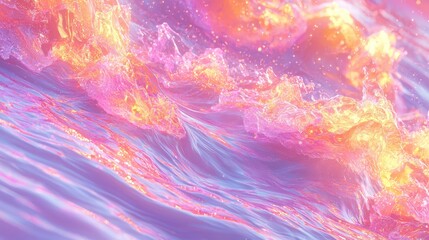 A calming abstract frame of softly illuminated water ripples reflecting golden light, blending into pastel hues of lavender and peach, surrounded by delicate glowing particles. 