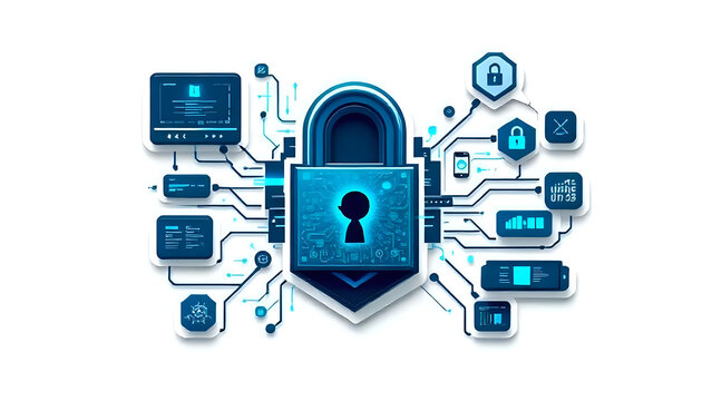 3D concept poster that visually represents the themes of data security and hacking. Incorporate elements that symbolize data theft and cyber fraud.
