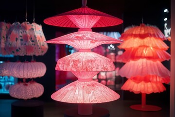Elegant Paper Lanterns in Soft Pink Light