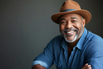 Dapper Senior Man Wearing a Black Hat and Smiling