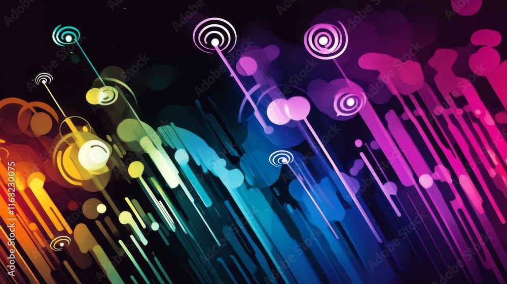 Aufkleber an artistic representation of the concept of wireless communication, featuring interconnected nodes 