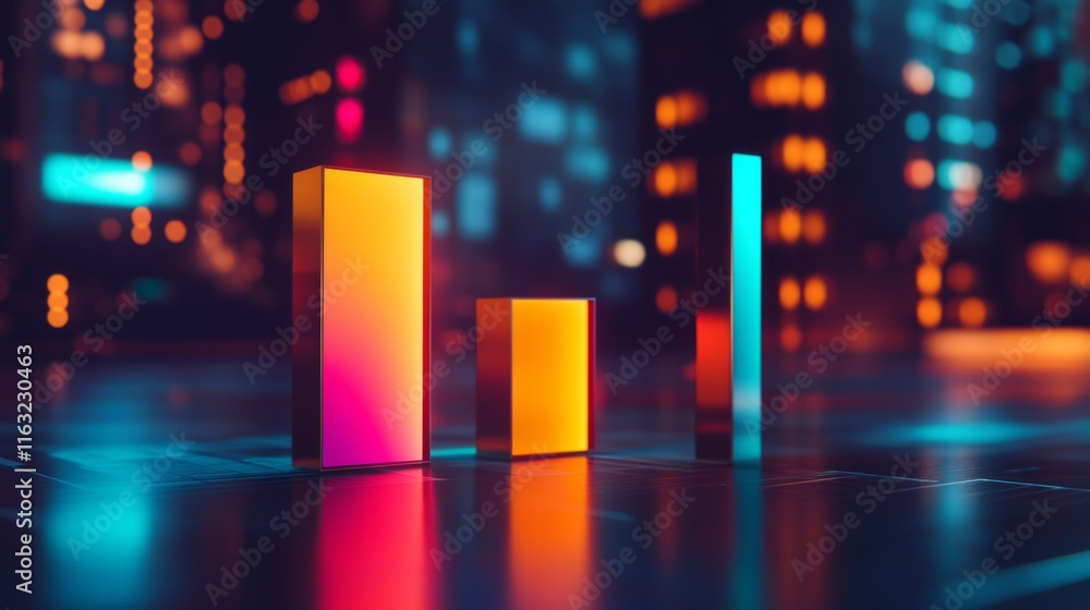 Leinwandbilder a d bar graph with bright, metallic bars showing financial data in a minimalist setting, with a mode