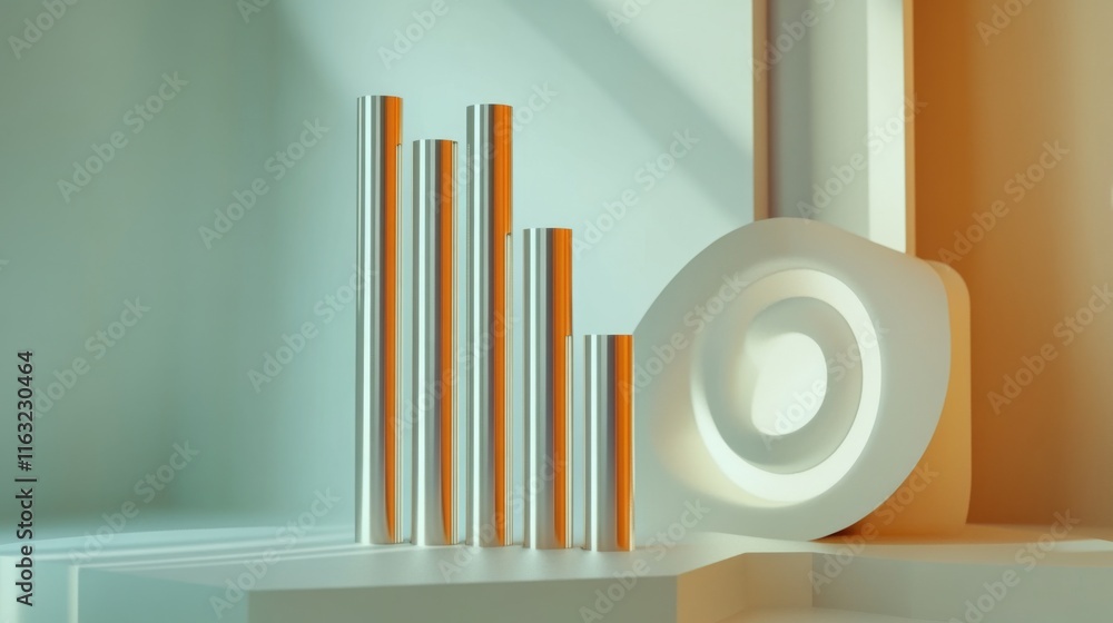 Leinwandbilder a d bar graph with bright, metallic bars showing financial data in a minimalist setting, with a mode