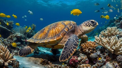 Obraz premium Stillness Below: A Loggerhead Turtle's Serene Retreat