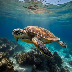 Obraz premium Treasures of the Abyss: A Loggerhead's Exploration of Underwater Ruins