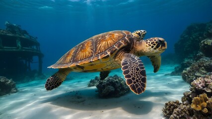 Obraz premium Discovering the Deep: The Loggerhead's Search for Oceanic Treasures