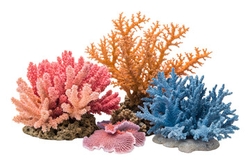 Colorful coral varieties showcasing vibrant underwater biodiversity in marine ecosystems isolated on transparent background