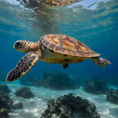 Obraz premium Hidden Riches: The Loggerhead's Voyage Through Underwater Mysteries