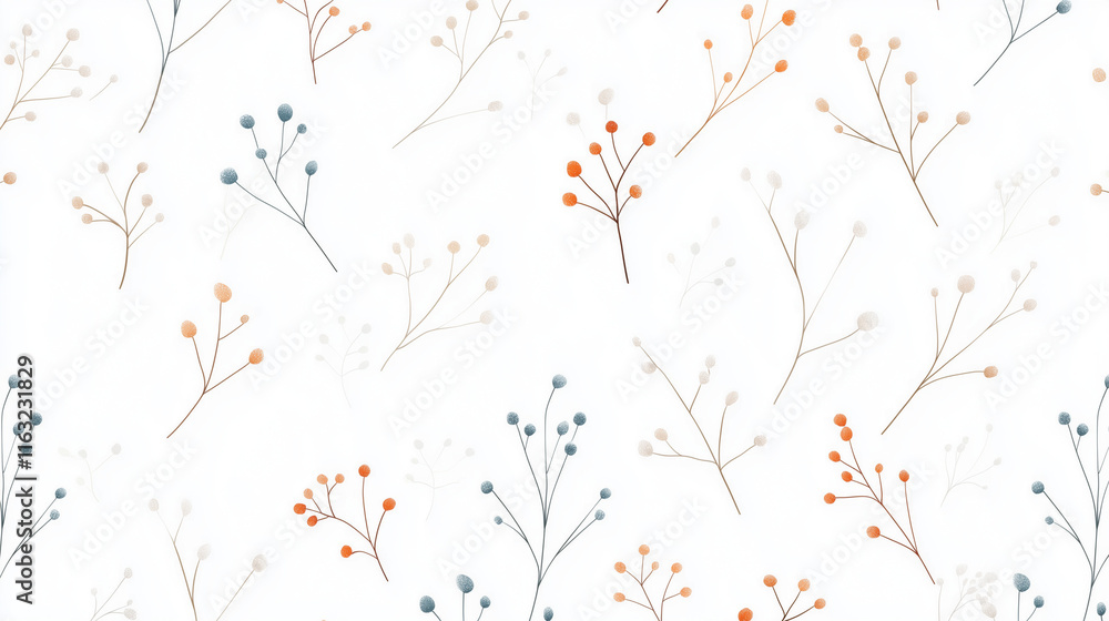 Aufkleber delicate branches seamless pattern: a minimalist and elegant design featuring delicate branches with
